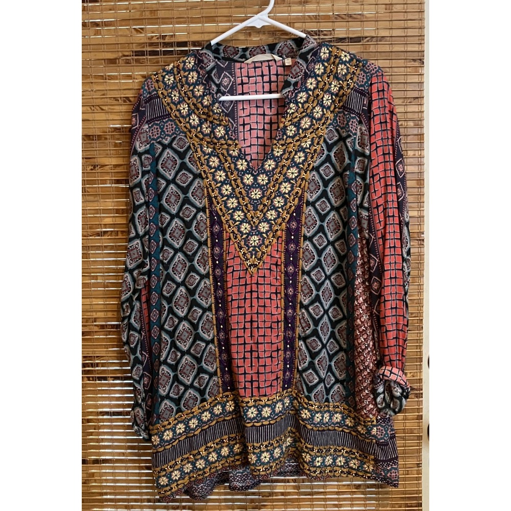 Soft Surroundings Embroidered Mixed Print Modal Tunic Top Multicolor Medium
